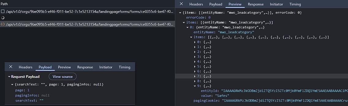 With the first click, the first 10 elements are loaded via Network Request