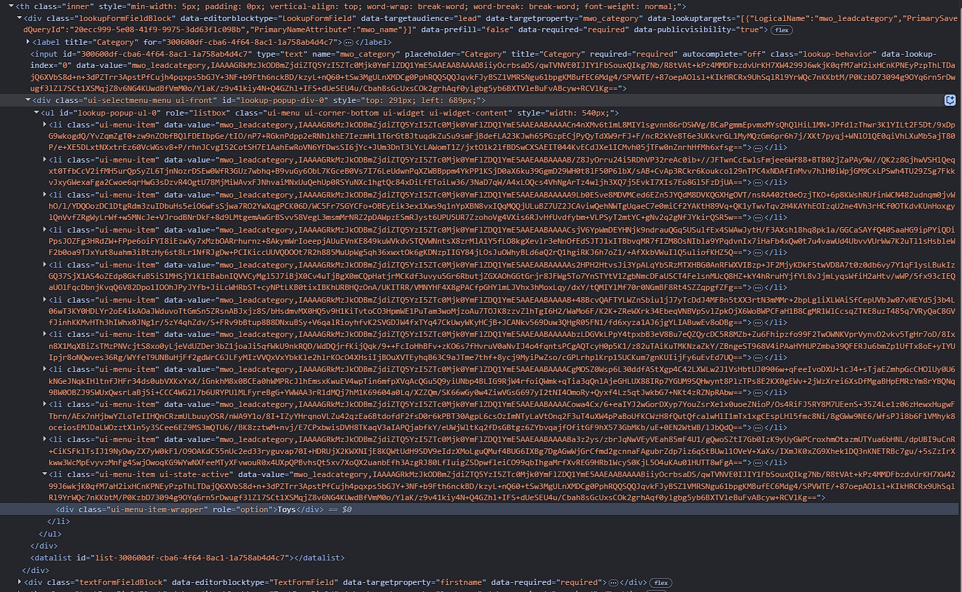 Selecting a record changes the input element. Notice how it now has a new property “data-value”.