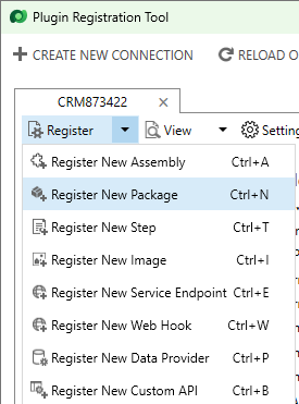 From there, select “Register” and “Register New Package”.