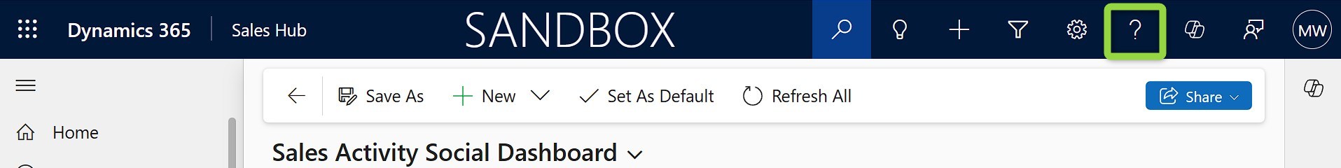 The help button is found in the top-right ribbon.