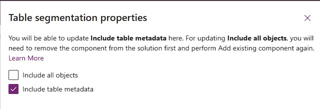 Custom help links are only transported if Include table metadata is enabled