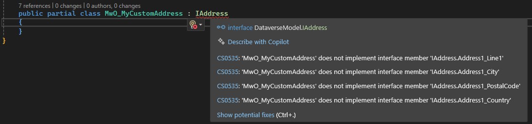 By default the custom entity won’t comply with the interface.