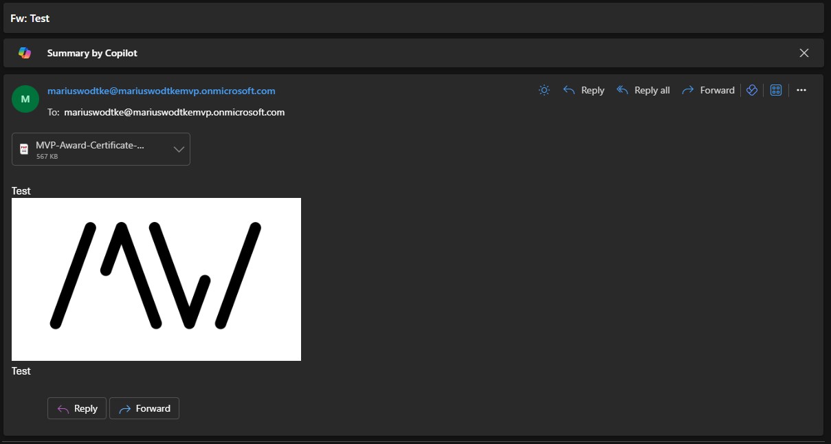The final result with an inline attachment (jpg) and a pdf attachment