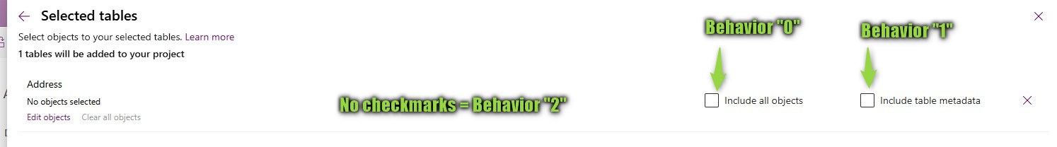 The 3 different behaviors are settable via 2 checkboxes